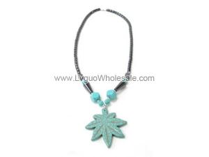 Turquoise Maple Leaf Pendant  Chain Choker Necklace